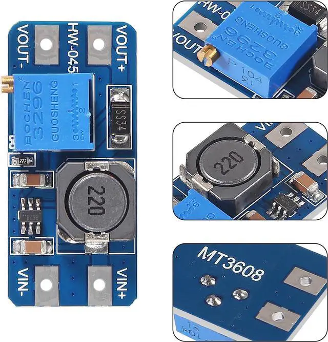 Alt view image 4 of 7 - 5pcs MT3608 DC-DC Boost Converter 2A Adjustable Step Up Module Voltage Regulator Board Input Voltage 2V-24V to 5V-28V Output Voltage for Arduino