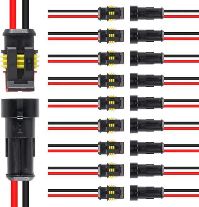 Main image of 10 Pack 2 Pin Wire Connector 16 AWG Waterproof Automotive Electrical Connectors Deutsch Connector Male and Female Wire Connectors for Car Truck Boat