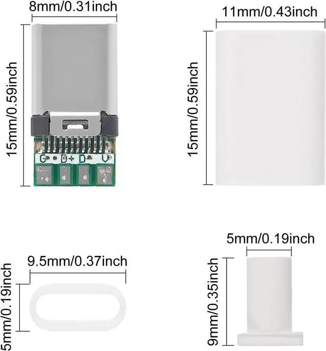 Alt view image 2 of 6 - 20PCS USB 3.1 Type C Connector 24 Pins Male Plug Socket Receptacle Adapter to Solder Wire & Cable 24P PCB Board Support Module-White