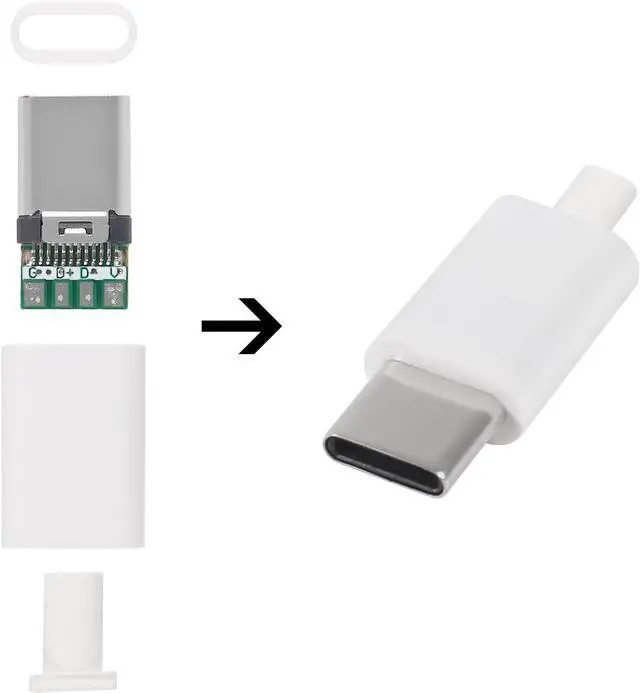 Alt view image 3 of 6 - 20PCS USB 3.1 Type C Connector 24 Pins Male Plug Socket Receptacle Adapter to Solder Wire & Cable 24P PCB Board Support Module-White