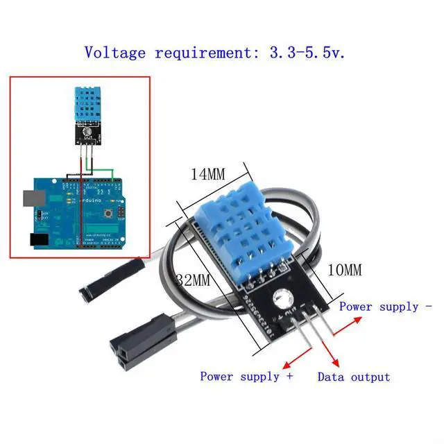 Alt view image 7 of 7 - 2pcs DHT11 Temperature Humidity Sensor Module Digital Temperature Humidity Sensor 3.3V-5V with Wires for Arduino Raspberry Pi 2 3 (2pcs DHT11)