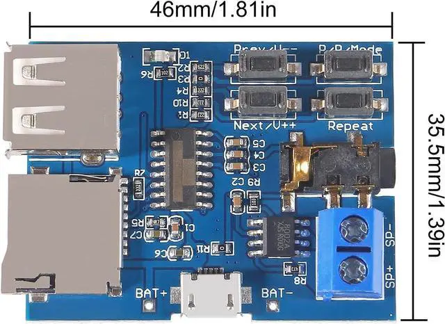 Alt view image 3 of 5 - 5PCS TF Card U Disk Play MP3 Decoder Player Module with Audio Amplifier Audio Decoding Player Module Micro USB 5V Power Supply