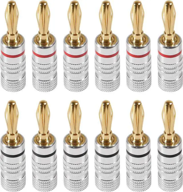 Main image of 6 Pairs/12 Pcs Speaker Banana Plugs Audio Jack Connector ,24k Gold Dual Screw Lock Speaker Connector for Speaker Wire, Wall Plate, Home Theater, Audio/Video Receiver, Amplifiers and Sound Systems