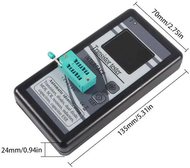 Alt view image 3 of 6 - 1PACK Transistor Tester,Mosfet Transistor Capacitor Tester, Mega328 NPN PNP Transistor Diode Resistor Inductor Capacitance MOS SCR ESR Meter Automatic Checker Detector(not Included DC9V Battery)