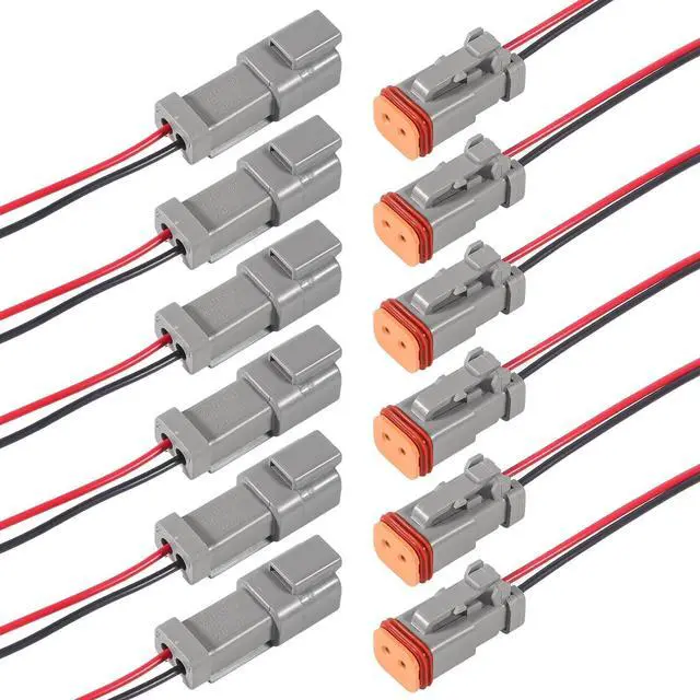 Main image of 6 kit 2Pin Way Electrical Wire Connector, 2Way DT Automotive Waterproof Electrical Connector Male Female Plug Wiring Harness with 16AWG Cable Wire for Car Truck Motorcycle Marine-2pin