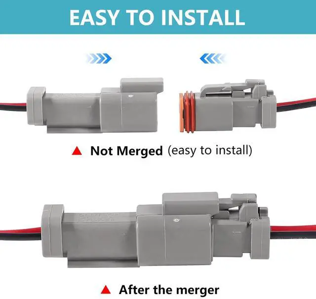Alt view image 6 of 7 - 6 kit 2Pin Way Electrical Wire Connector, 2Way DT Automotive Waterproof Electrical Connector Male Female Plug Wiring Harness with 16AWG Cable Wire for Car Truck Motorcycle Marine-2pin
