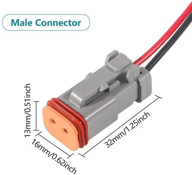 Alt view image 2 of 7 - 6 kit 2Pin Way Electrical Wire Connector, 2Way DT Automotive Waterproof Electrical Connector Male Female Plug Wiring Harness with 16AWG Cable Wire for Car Truck Motorcycle Marine-2pin
