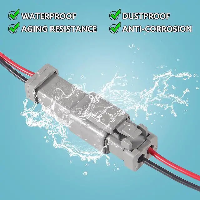 Alt view image 5 of 7 - 6 kit 2Pin Way Electrical Wire Connector, 2Way DT Automotive Waterproof Electrical Connector Male Female Plug Wiring Harness with 16AWG Cable Wire for Car Truck Motorcycle Marine-2pin