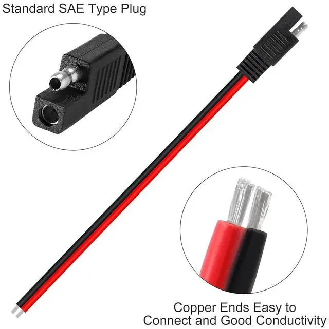 Alt view image 3 of 6 - 10PCS 1 Feet 30CM 14 AWG Connectors Cable Quick Disconnect Plug Extension Cable, SAE Extension Compatible withAutomotive, RV, Motorcycle Cars Tractor, Solar Panel Panel SAE Plug