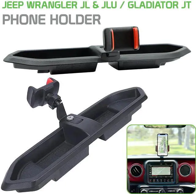 Main image of Dash Tray Phone Holder with Storage Compatible with Jeep Wrangler JL, JLU (2018-2024), Jeep Gladiator JT (2020-2024)