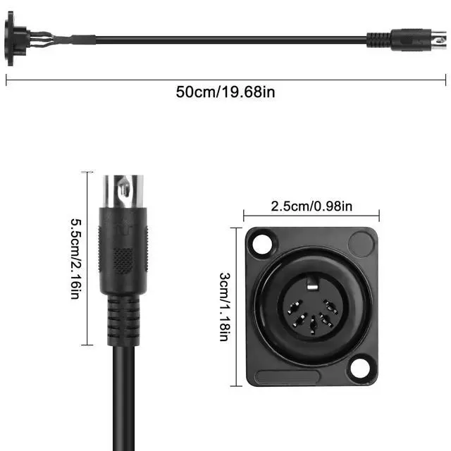 Alt view image 3 of 6 - D-Type DIN 5PIN MIDI Cable Female to Male Extension Cord Panel Mount 5 PIN Female Audio Adapter Cable for Keyboard Synthesizer, Organ, Electric Piano, MIDI Guitar (53CM)