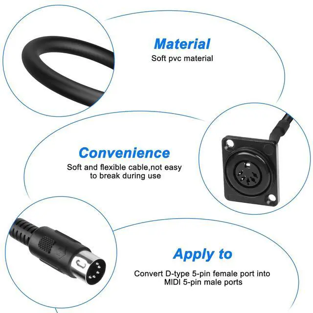 Alt view image 4 of 6 - D-Type DIN 5PIN MIDI Cable Female to Male Extension Cord Panel Mount 5 PIN Female Audio Adapter Cable for Keyboard Synthesizer, Organ, Electric Piano, MIDI Guitar (53CM)