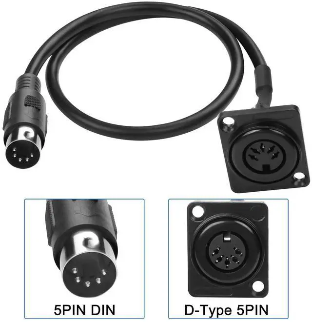 Alt view image 2 of 6 - D-Type DIN 5PIN MIDI Cable Female to Male Extension Cord Panel Mount 5 PIN Female Audio Adapter Cable for Keyboard Synthesizer, Organ, Electric Piano, MIDI Guitar (53CM)