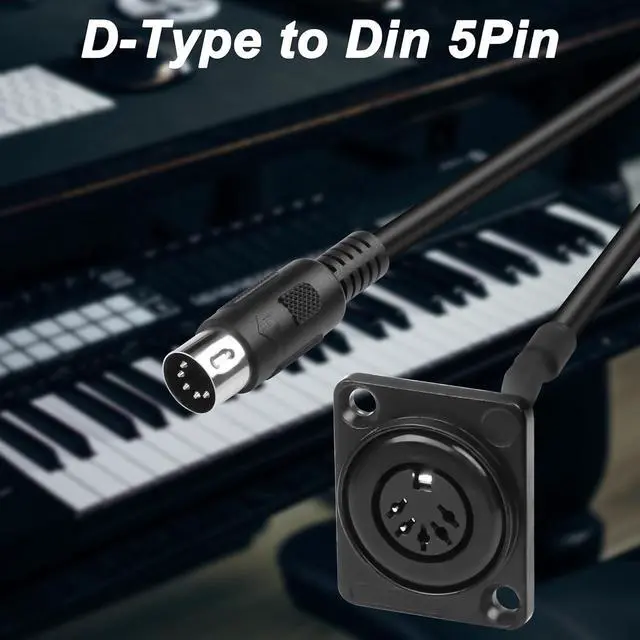 Alt view image 5 of 6 - D-Type DIN 5PIN MIDI Cable Female to Male Extension Cord Panel Mount 5 PIN Female Audio Adapter Cable for Keyboard Synthesizer, Organ, Electric Piano, MIDI Guitar (53CM)
