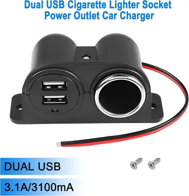 Alt view image 6 of 7 - Dual USB Cigarette Lighter Socket Power Outlet Car Charger, 3.1A Dual USB + Cigarette Lighter 12/24V Power Adapter Replacement for Vehicle Truck SUV Motorcycle Boat