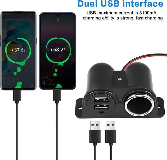 Alt view image 3 of 7 - Dual USB Cigarette Lighter Socket Power Outlet Car Charger, 3.1A Dual USB + Cigarette Lighter 12/24V Power Adapter Replacement for Vehicle Truck SUV Motorcycle Boat