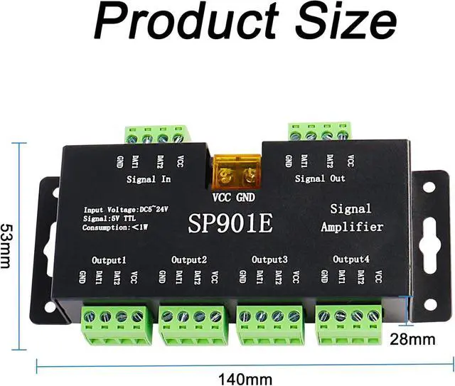 Alt view image 5 of 7 - SP901E LED Pixel Strip Amplifier Controller Signal Data SPI Repeater DC 5V-24V for WS2812B WS2811 SK6812 RGB LED Strip Lights