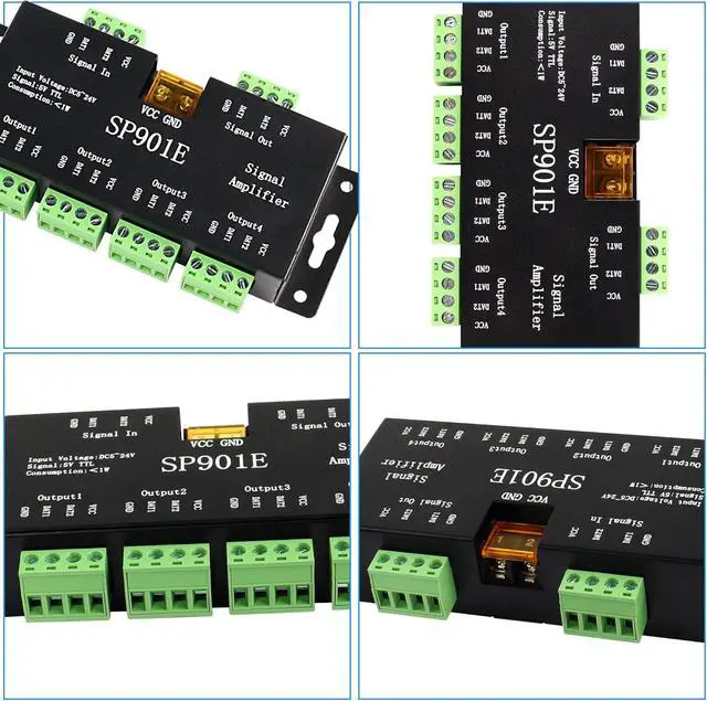 Alt view image 6 of 7 - SP901E LED Pixel Strip Amplifier Controller Signal Data SPI Repeater DC 5V-24V for WS2812B WS2811 SK6812 RGB LED Strip Lights