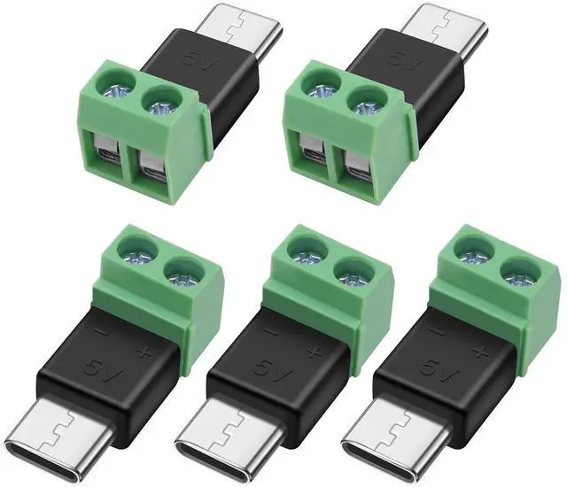 Main image of USB Type C Solderless Connector Screw Terminal Adapter USB C Male to 2 Pin Terminal Block 5V 1.5A for Power Charging Repair DIY 5Pcs