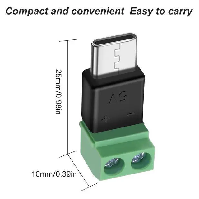 Alt view image 7 of 7 - USB Type C Solderless Connector Screw Terminal Adapter USB C Male to 2 Pin Terminal Block 5V 1.5A for Power Charging Repair DIY 5Pcs