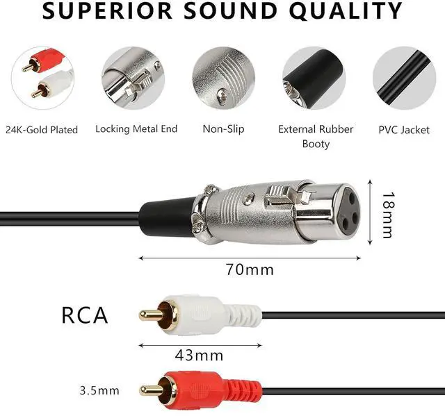 Alt view image 3 of 7 - XLR to 2RCA Y Splitter Patch Cable - 1.5m (XLR Female to 2 RCA)