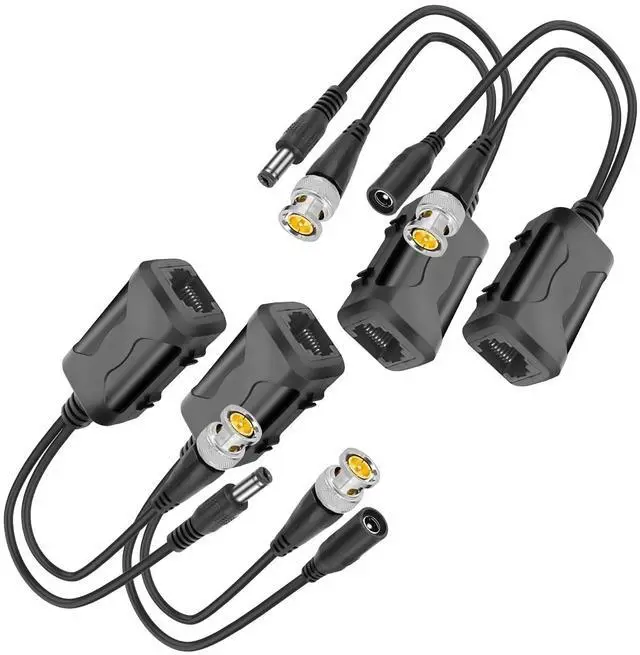Main image of Passive Video Balun BNC to RJ45 Cat5e/6 Video Baluns Transceiver Transmitter with Power Connector for 720P 1080P 3MP 4MP 5MP 8MP HD-CVI/TVI/CVBS Analog to IP Camera Converter (2 Pairs)