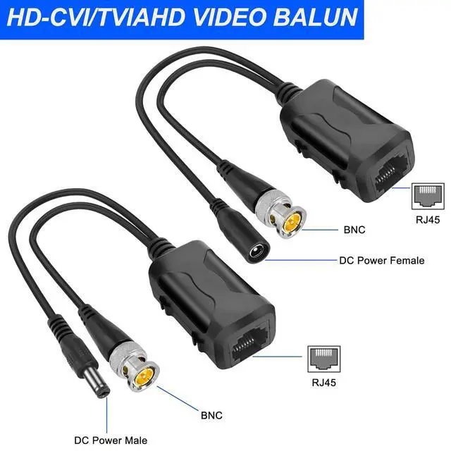 Alt view image 2 of 7 - Passive Video Balun BNC to RJ45 Cat5e/6 Video Baluns Transceiver Transmitter with Power Connector for 720P 1080P 3MP 4MP 5MP 8MP HD-CVI/TVI/CVBS Analog to IP Camera Converter (2 Pairs)