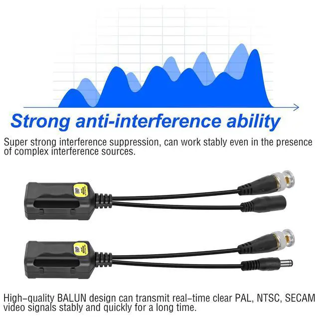 Alt view image 3 of 7 - Passive Video Balun BNC to RJ45 Cat5e/6 Video Baluns Transceiver Transmitter with Power Connector for 720P 1080P 3MP 4MP 5MP 8MP HD-CVI/TVI/CVBS Analog to IP Camera Converter (2 Pairs)