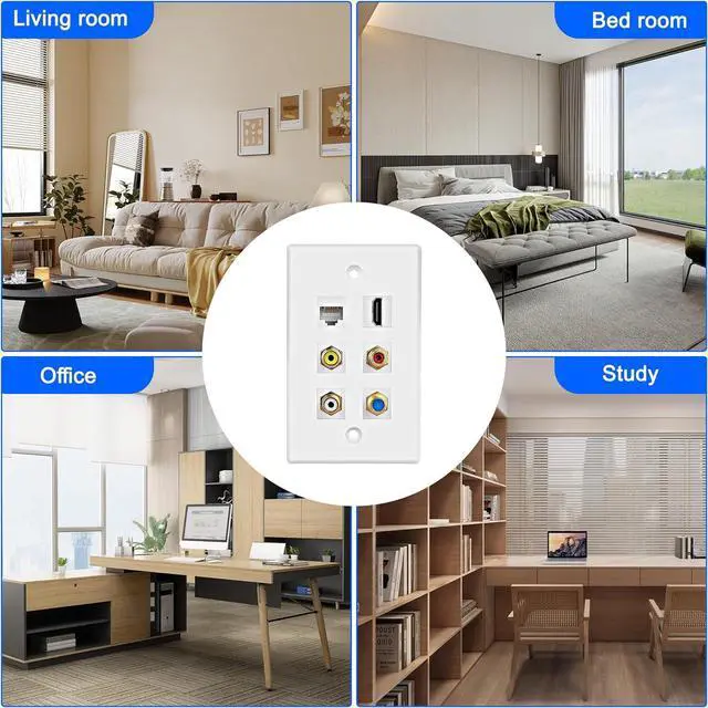 Alt view image 4 of 7 - HDMI RCA 6 Port Keystone Wall Plate HDMI Coax CAT6 Ethernet RCA Ethernet Wall Outlet Plate Panel 3 RCA +1 Cat6+1 Coax Cable TV F Type Port+1 HDMI Female to Female Insert Wall Plates -White