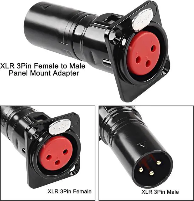 Alt view image 6 of 7 - XLR 3 Pin Female to Male Pass Through Panel Mount Jack, Mic XLR 3PIN D Series Type Adapter Feed/Pass Thru Converter Compatible with Microphone, Mixer