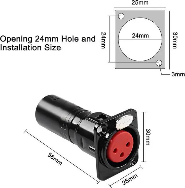 Alt view image 4 of 7 - XLR 3 Pin Female to Male Pass Through Panel Mount Jack, Mic XLR 3PIN D Series Type Adapter Feed/Pass Thru Converter Compatible with Microphone, Mixer