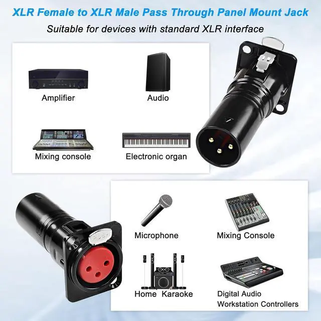 Alt view image 3 of 7 - XLR 3 Pin Female to Male Pass Through Panel Mount Jack, Mic XLR 3PIN D Series Type Adapter Feed/Pass Thru Converter Compatible with Microphone, Mixer
