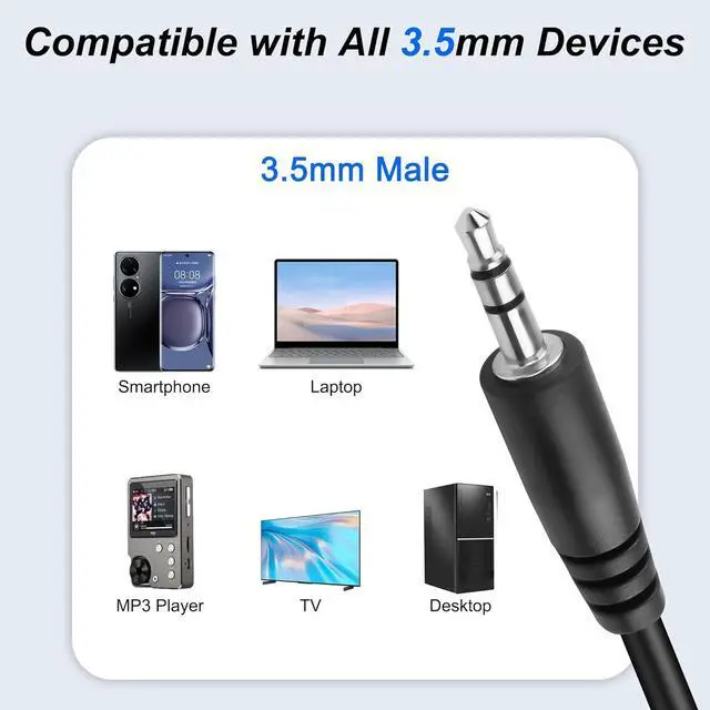 Alt view image 5 of 7 - D-Type Panel Mount Audio Cable, 3.5mm TRS Male to D-Type 3.5mm Female Stereo Jack Headphone Connector Cord for Smart Phone, Laptop, Tablet