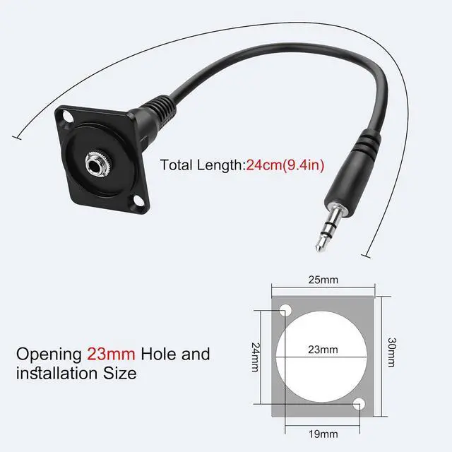 Alt view image 4 of 7 - D-Type Panel Mount Audio Cable, 3.5mm TRS Male to D-Type 3.5mm Female Stereo Jack Headphone Connector Cord for Smart Phone, Laptop, Tablet