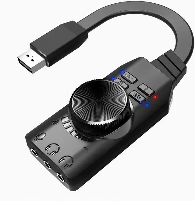 Main image of External USB Sound Card Virtual 7.1 Surround Sound USB 2.0 Sound Card Adapter for PC with Volume Control, USB to 3.5mm Jack Audio Adapter Cable Plug and Play