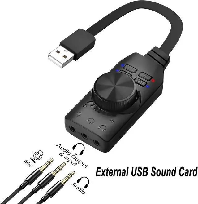 Alt view image 6 of 7 - External USB Sound Card Virtual 7.1 Surround Sound USB 2.0 Sound Card Adapter for PC with Volume Control, USB to 3.5mm Jack Audio Adapter Cable Plug and Play