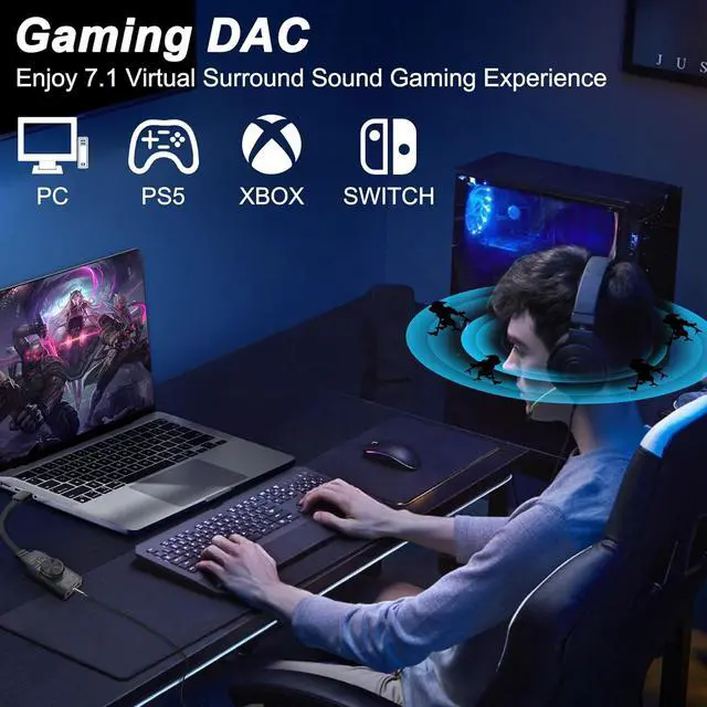 Alt view image 5 of 7 - External USB Sound Card Virtual 7.1 Surround Sound USB 2.0 Sound Card Adapter for PC with Volume Control, USB to 3.5mm Jack Audio Adapter Cable Plug and Play