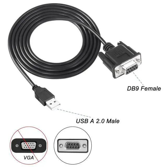 Alt view image 4 of 7 - USB to RS-232 DB9 Female Serial Adapter Cable, USB 2.0 Male to RS232 Com Female DB9 Serial Converter Cable (1.8M)