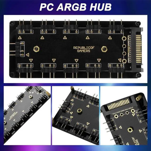 Alt view image 4 of 7 - 5V 3PIN ARGB Splitter HUB,1 to 10 Way LED Fan HUB Controller with 50CM Extension Cord/SATA Power Extension Cable Adapter for PC ARGB Fan Cooler