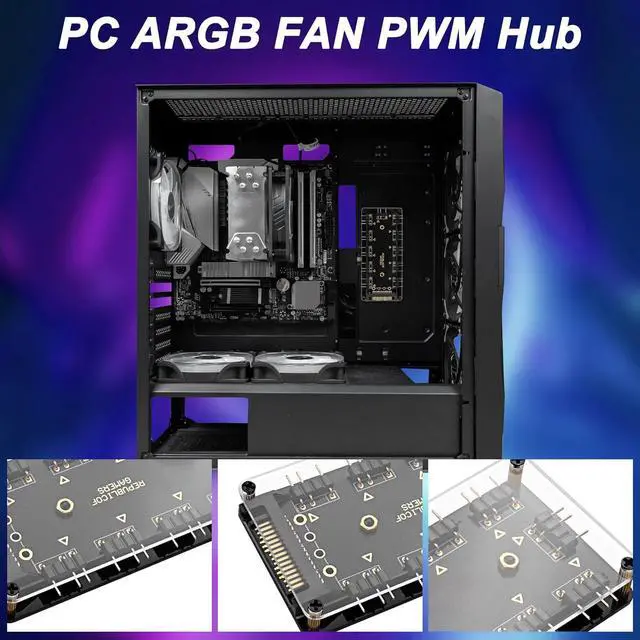 Alt view image 6 of 7 - 5V 3PIN ARGB Splitter HUB,1 to 10 Way LED Fan HUB Controller with 50CM Extension Cord/SATA Power Extension Cable Adapter for PC ARGB Fan Cooler