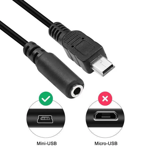 Alt view image 5 of 7 - Mini USB Male to 3.5mm Audio Cable Mic Cord,5 Pin Mini USB to 3.5mm Female TRRS 4-Pole Jack Adapter Cable for Headset Active Clip Microphone -33cm (2 Pack)