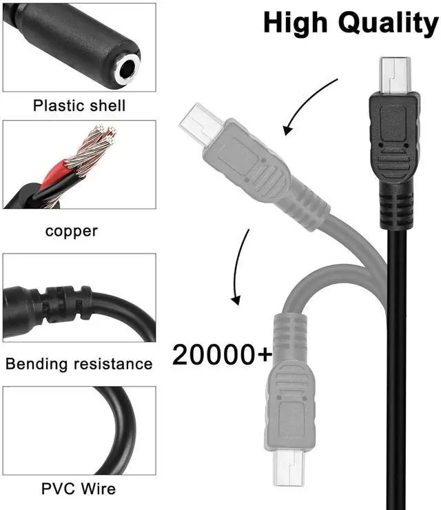 Alt view image 2 of 7 - Mini USB Male to 3.5mm Audio Cable Mic Cord,5 Pin Mini USB to 3.5mm Female TRRS 4-Pole Jack Adapter Cable for Headset Active Clip Microphone -33cm (2 Pack)