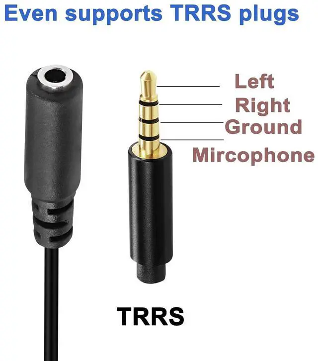 Alt view image 3 of 7 - Mini USB Male to 3.5mm Audio Cable Mic Cord,5 Pin Mini USB to 3.5mm Female TRRS 4-Pole Jack Adapter Cable for Headset Active Clip Microphone -33cm (2 Pack)