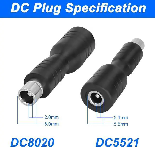 Alt view image 4 of 7 - DC 5.5x2.1mm to DC 8.0x2.0mm Connector Adapter, 2Pcs DC8020 Male to DC5521 Female Adapters for Solar Panel RV Portable Power Station