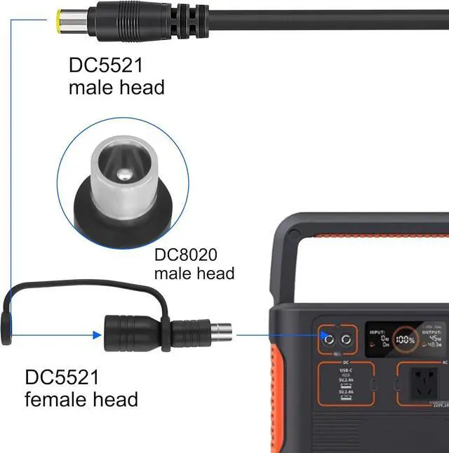 Alt view image 5 of 7 - DC 5.5x2.1mm to DC 8.0x2.0mm Connector Adapter, 2Pcs DC8020 Male to DC5521 Female Adapters for Solar Panel RV Portable Power Station