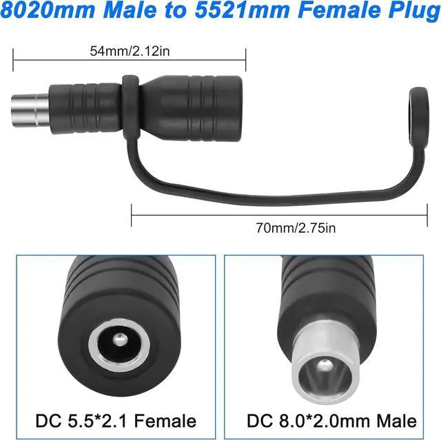 Alt view image 6 of 7 - DC 5.5x2.1mm to DC 8.0x2.0mm Connector Adapter, 2Pcs DC8020 Male to DC5521 Female Adapters for Solar Panel RV Portable Power Station