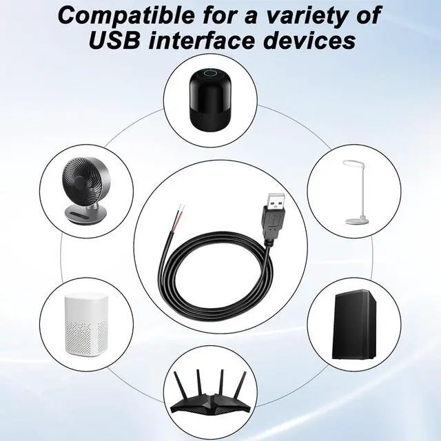 Alt view image 4 of 7 - USB 2.0 Pigtail Cable - Male Plug 2 Pin Open End Bare Wire, USB A Male to 2 Pin Bare Wire Power Extension Cable 24AWG 5V 2.5A 2 Cores for DIY Replacement Repair-1M (5 PCS)