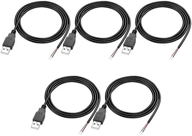 Main image of USB 2.0 Pigtail Cable - Male Plug 2 Pin Open End Bare Wire, USB A Male to 2 Pin Bare Wire Power Extension Cable 24AWG 5V 2.5A 2 Cores for DIY Replacement Repair-1M (5 PCS)