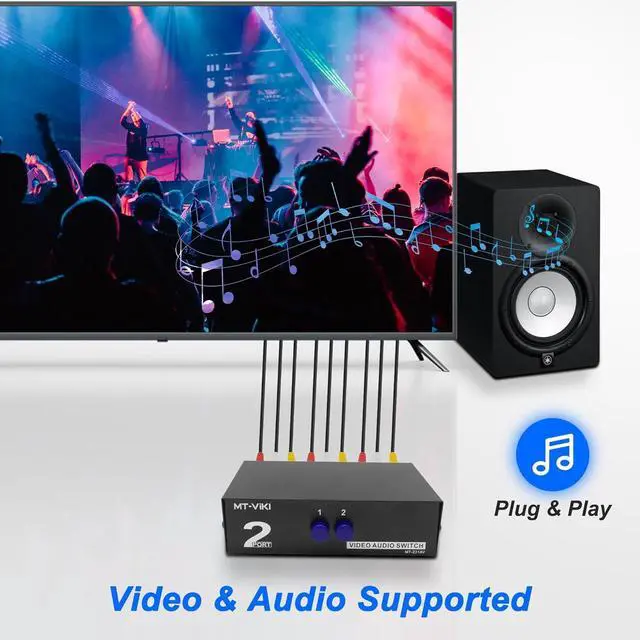 Alt view image 6 of 7 - 2 Way AV RCA Switcher Splitter 2 in 1 Out, 2 Port AV RCA Switch 2-in-1 Composite Video L/R Audio Switcher Selector Box for DVD Player, Game Consoles TV Monitor Projector