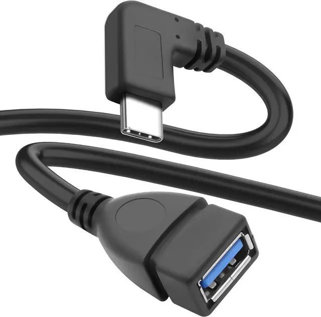 Main image of USB C to USB 3.0 Adapter, 90 Degree USB 3.1 C Male to USB 3.0 A Female OTG Cable 5Gbps Data & Charging Cord for Phones Tablet PC Laptop (Black, 0.25m)
